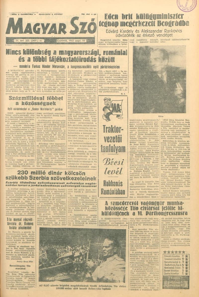 Magyar Szó, 9. évf. 1952. szeptember 18. 223. sz. 1–10. oldal
