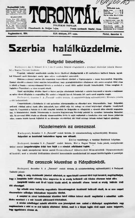 Torontál, 43. évf. 1914. december 4. 277. sz.