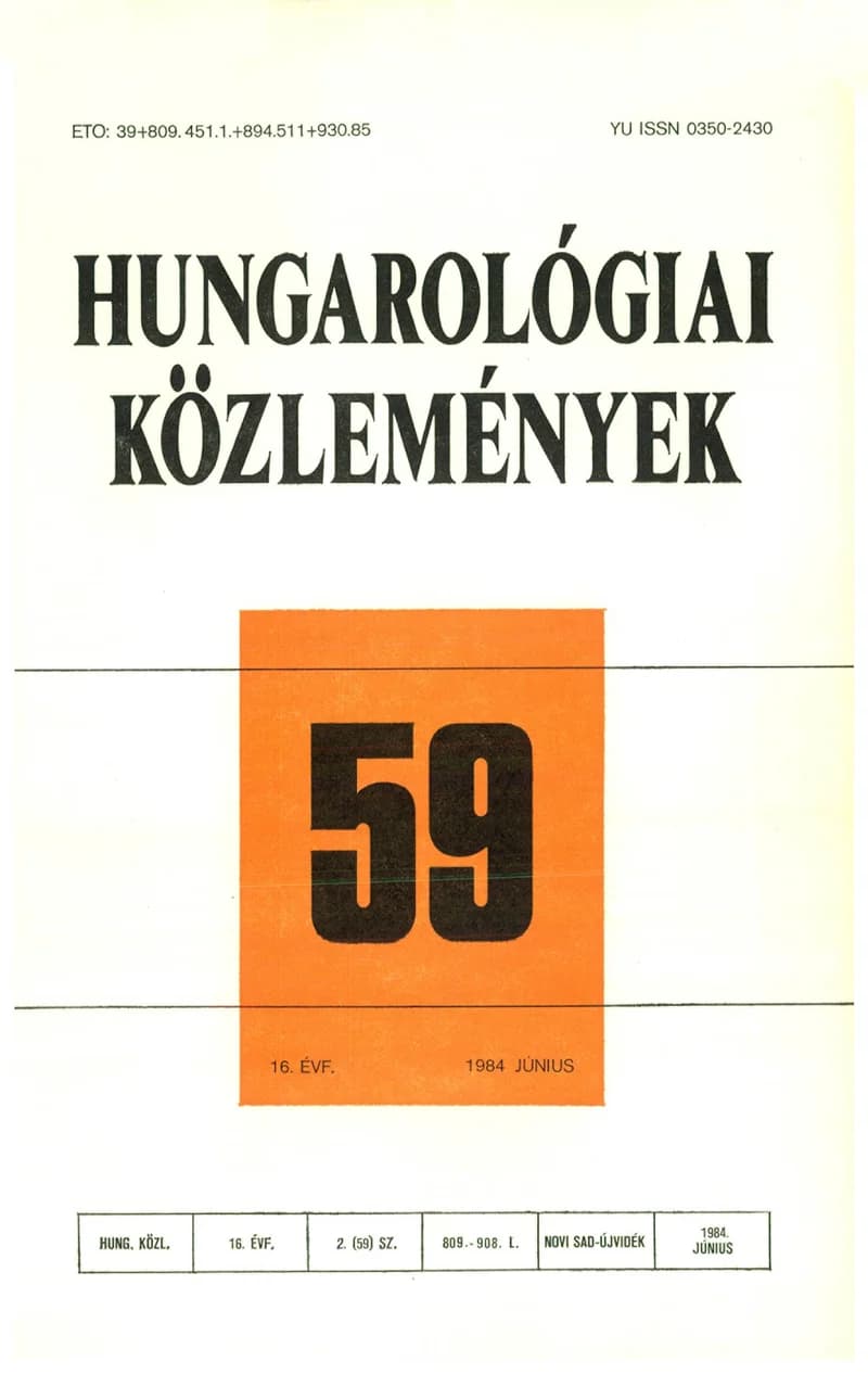 Hungarológiai Közlemények, 16. évf. 1984. június 1. 59. sz. 809–937. oldal
