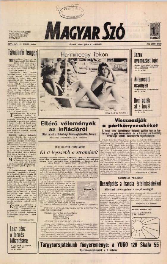Magyar Szó, 46. évf. 1989. július 6. 182. sz. 1–16. oldal