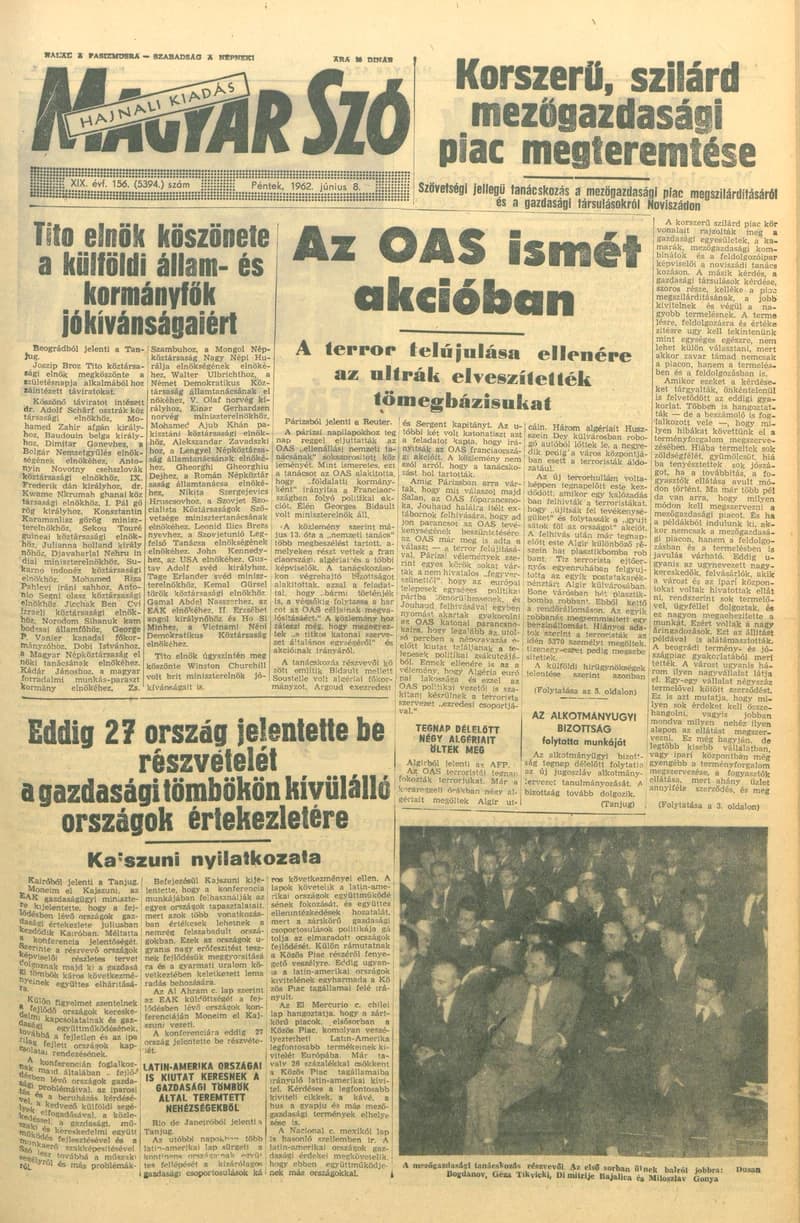 Magyar Szó, 19. évf. 1962. június 8. 156. sz. 1–14. oldal