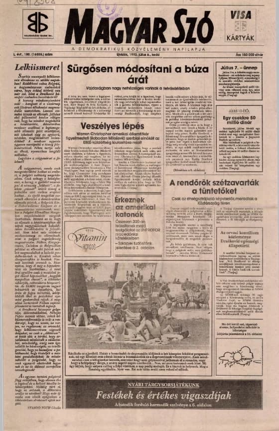 Magyar Szó, 50. évf. 1993. július 6. 180. sz. 1–16. oldal