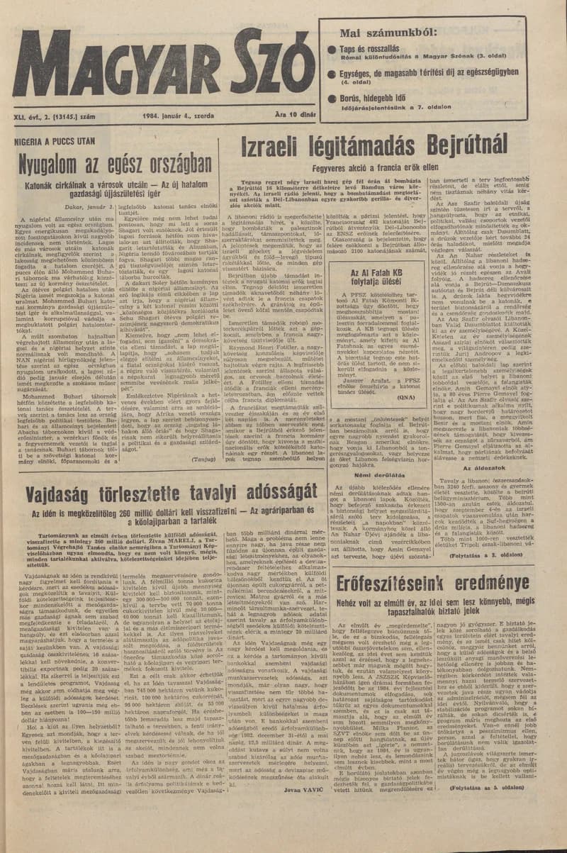 Magyar Szó, 41. évf. 1984. január 4. 2. sz. 1–20. oldal