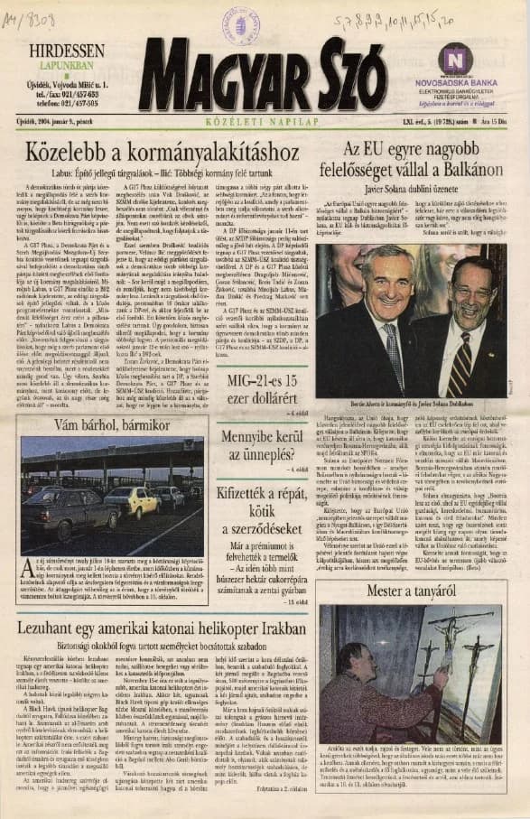 Magyar Szó, 61. évf. 2004. január 9. 5. sz. 1–20. oldal
