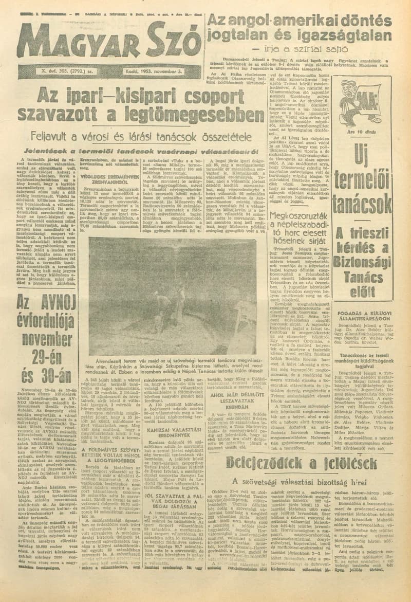 Magyar Szó, 10. évf. 1953. november 3. 303. sz. 1–10. oldal