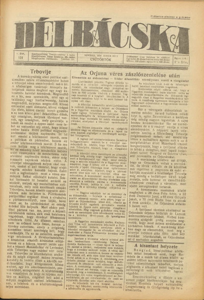 Délbácska, 5. évf. 1924. június 5. 131. sz.