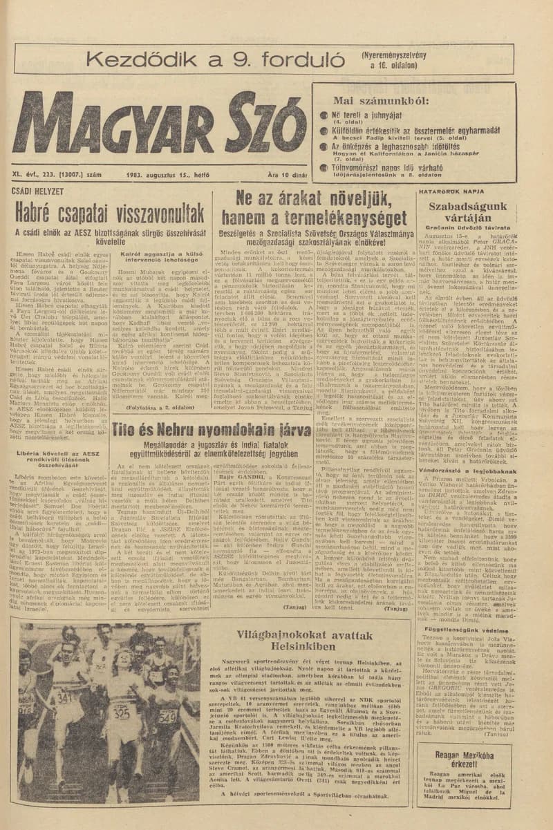 Magyar Szó, 40. évf. 1983. augusztus 15. 223. sz. 1–16. oldal