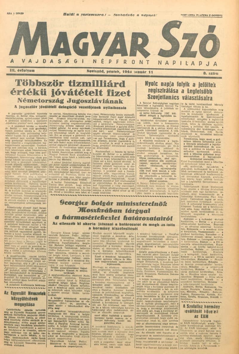 Magyar Szó, 3. évf. 1946. január 11. 8. sz. 1–4. oldal