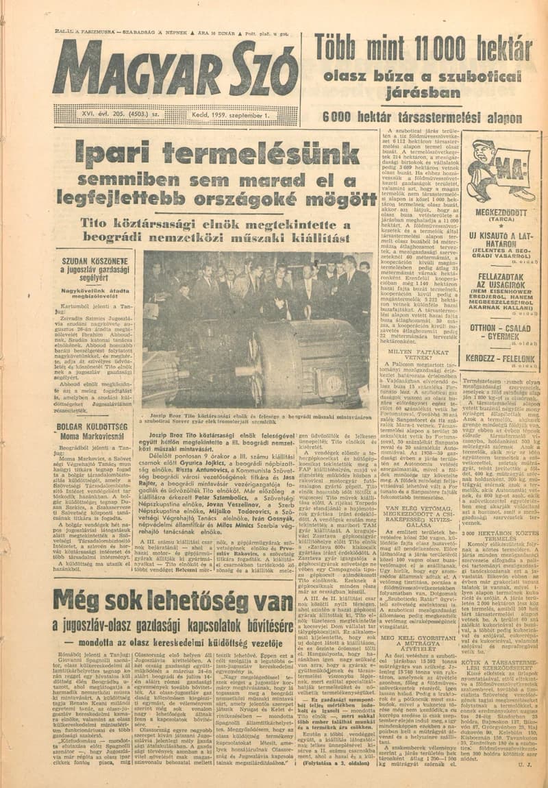 Magyar Szó, 16. évf. 1959. szeptember 1. 205. sz. 1–20. oldal