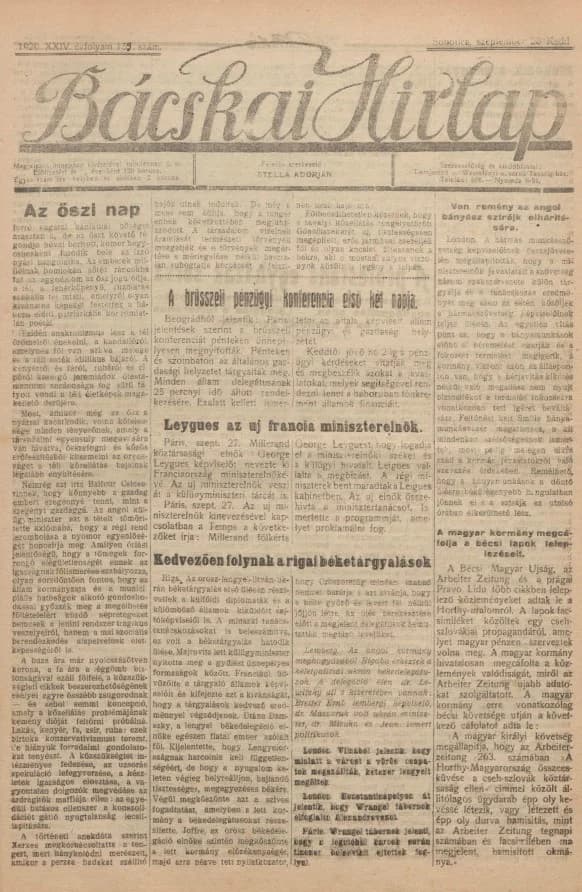 Bácskai Hirlap, 24. évf. 1920. szeptember 28. 159. sz.