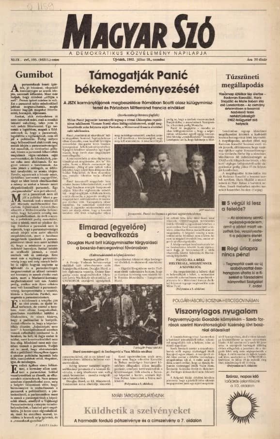 Magyar Szó, 49. évf. 1992. július 18. 195. sz. 1–16. oldal