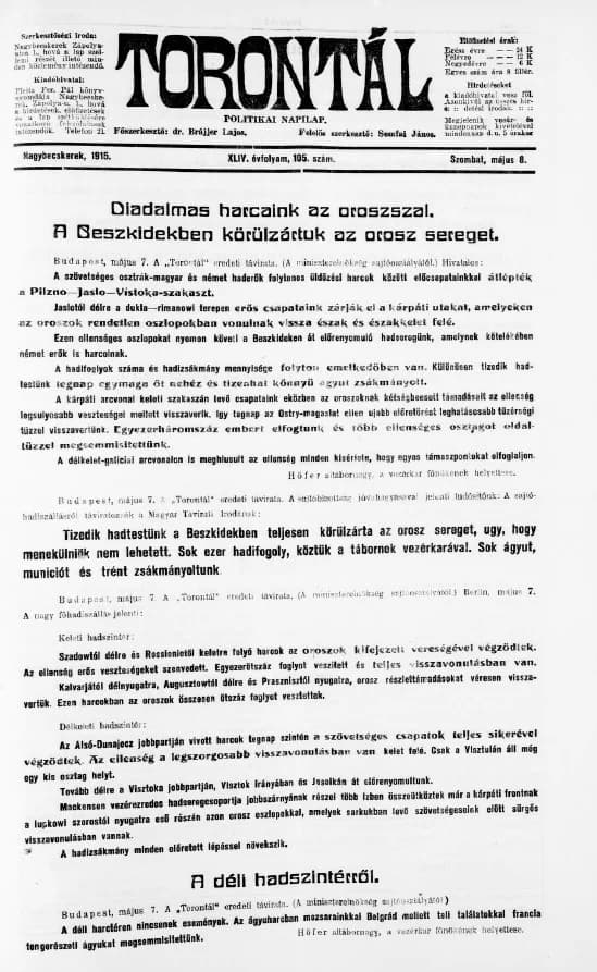 Torontál, 44. évf. 1915. május 8. 105. sz.