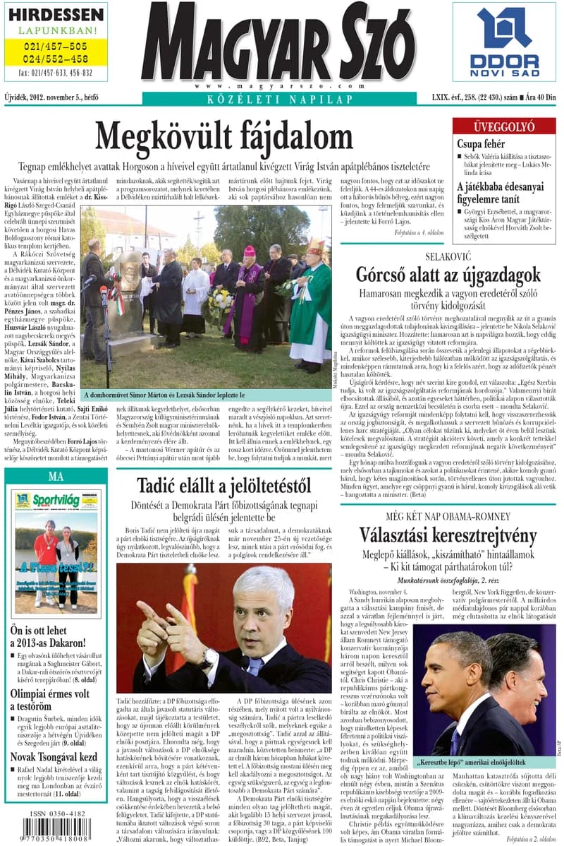 Magyar Szó, 69. évf. 2012. november 5. 258. sz. 1–16. oldal