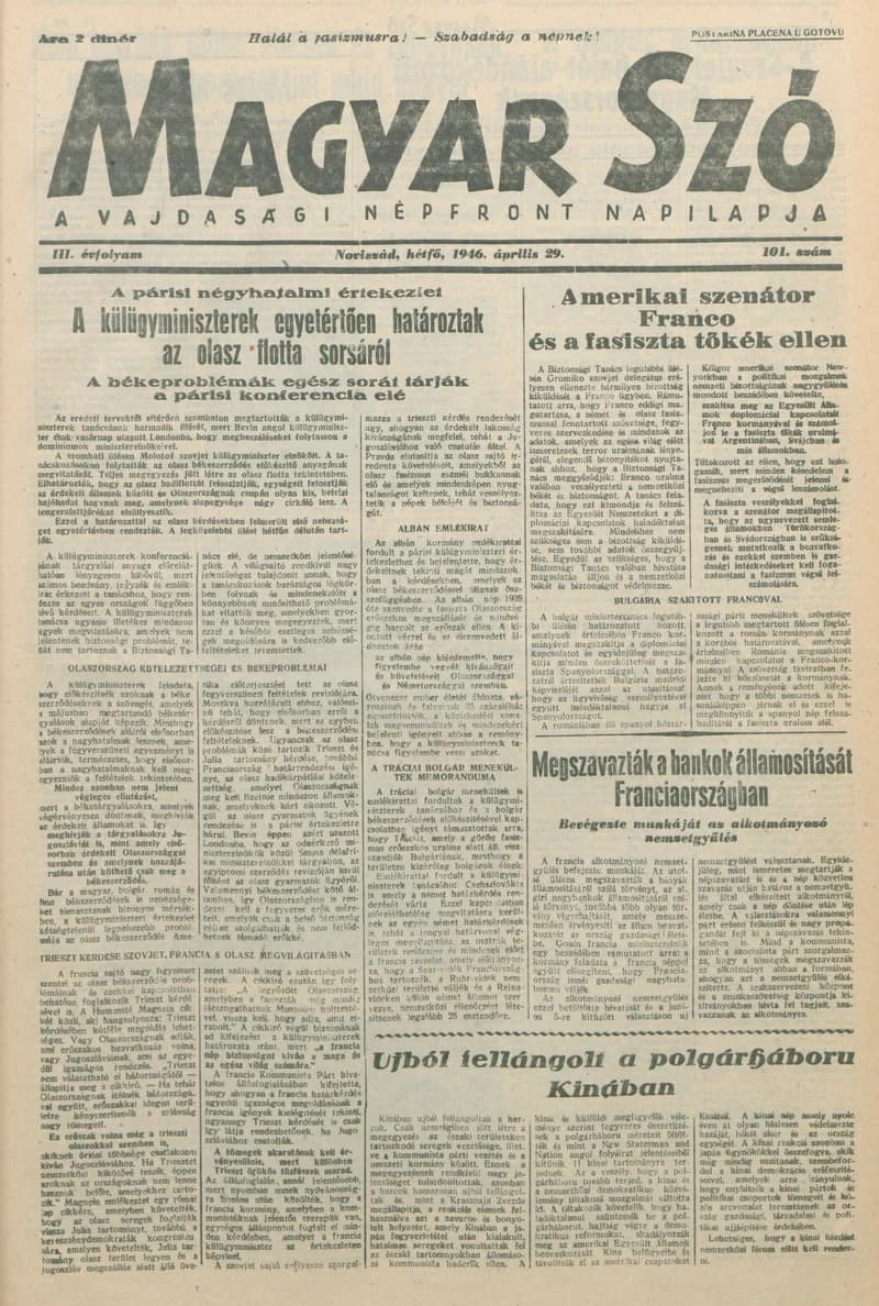 Magyar Szó, 3. évf. 1946. április 29. 101. sz. 1–6. oldal