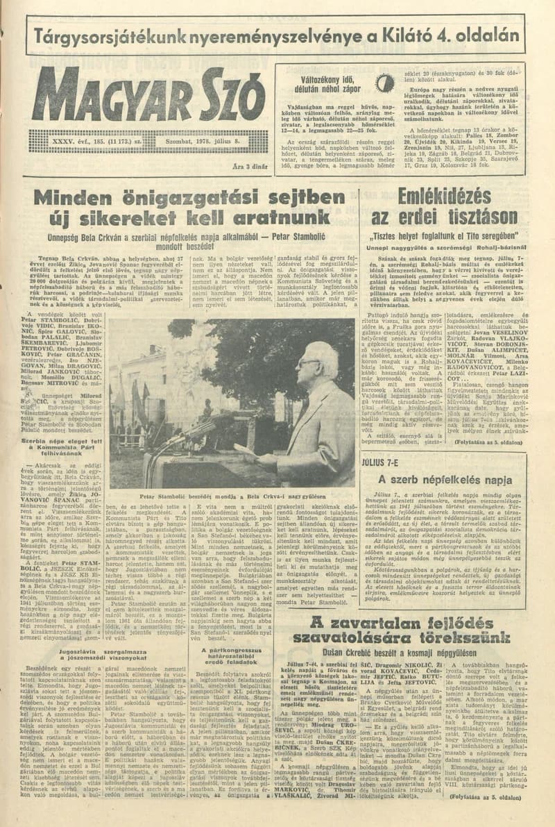 Magyar Szó, 35. évf. 1978. július 8. 185. sz. 1–16. oldal
