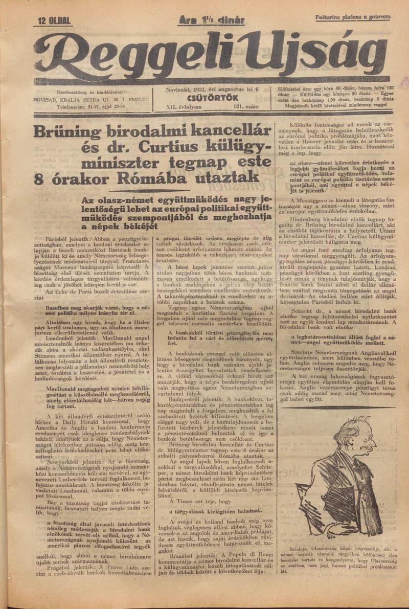 Reggeli Újság, 12. évf. 1931. augusztus 6. 181. sz.