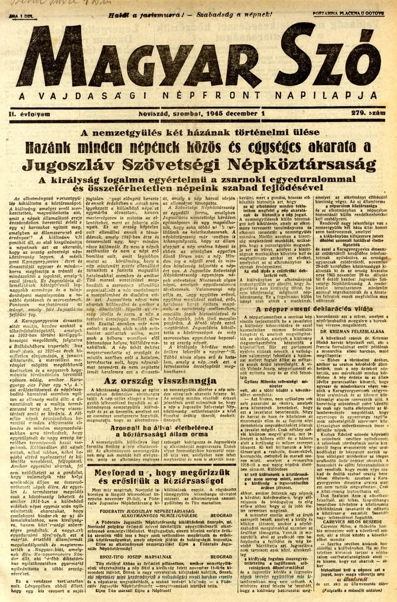 Magyar Szó, 2. évf. 1945. december 1. 279. sz. 1–4. oldal
