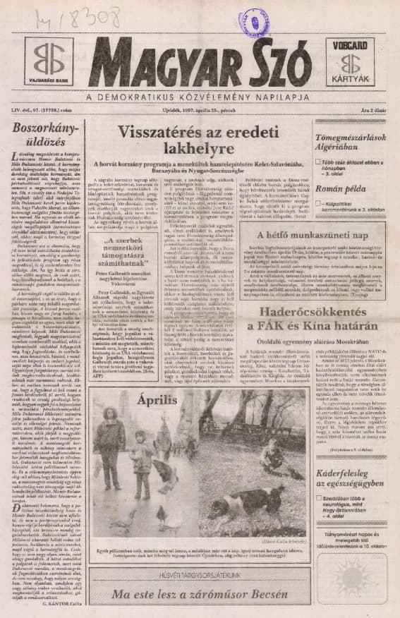 Magyar Szó, 54. évf. 1997. április 25. 97. sz. 1–16. oldal