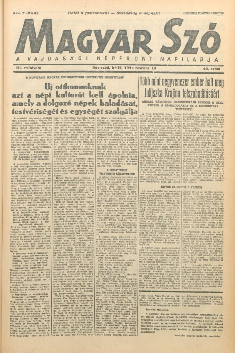 Magyar Szó, 3. évf. 1946. február 18. 42. sz. 1–6. oldal