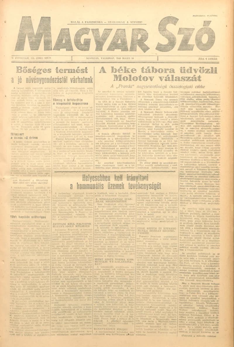 Magyar Szó, 5. évf. 1948. május 16. 116. sz. 1–4. oldal