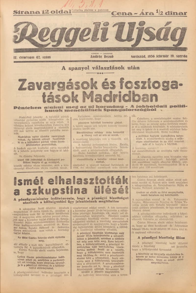 Reggeli Újság, 17. évf. 1936. február 19. 42. sz.