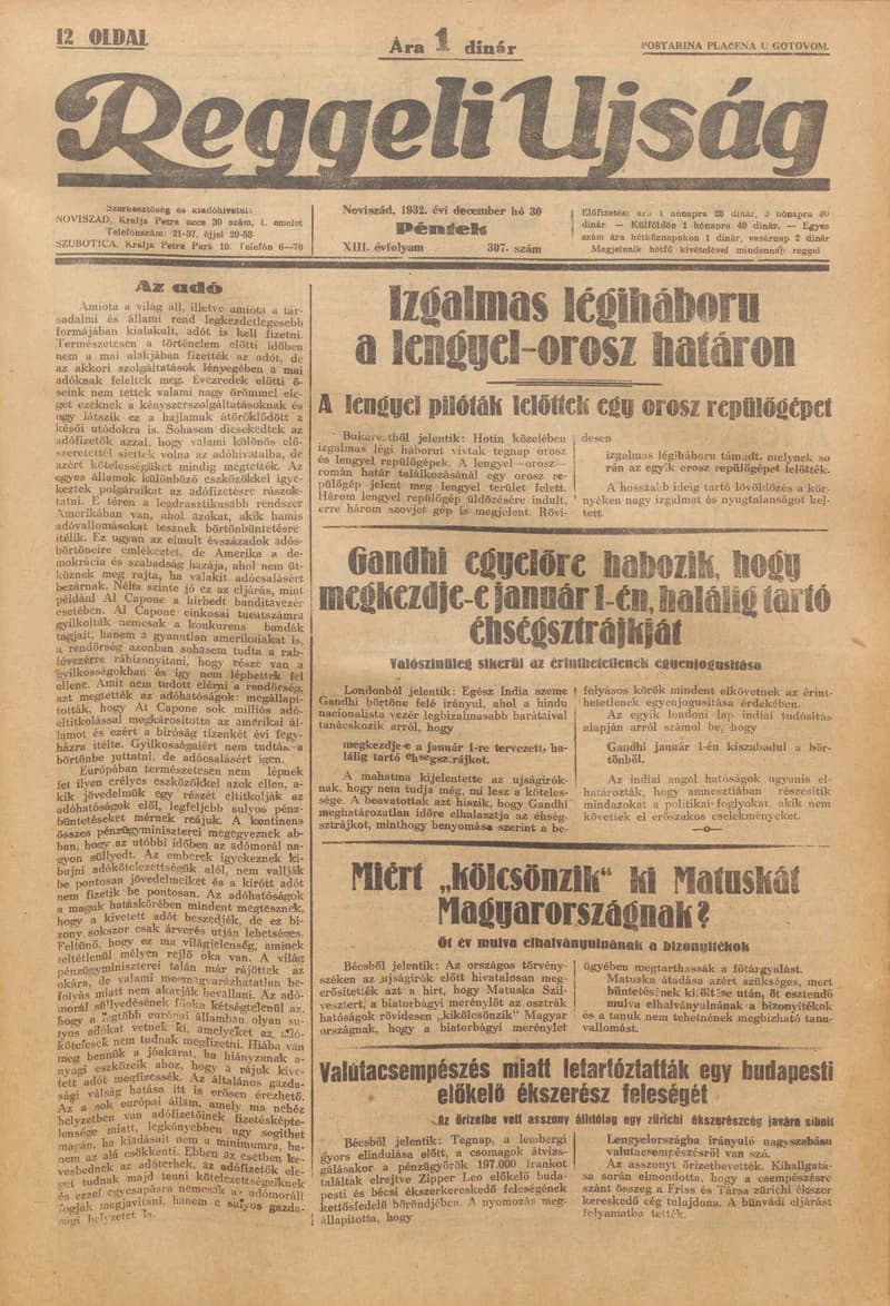 Reggeli Újság, 13. évf. 1932. december 30. 307. sz.