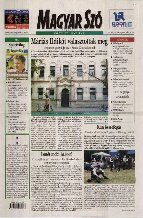 Magyar Szó, 67. évf. 2010. szeptember 27. 225. sz. 1–16. oldal