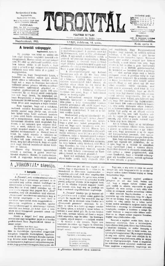 Torontál, 32. évf. 1903. április 14. 84. sz.