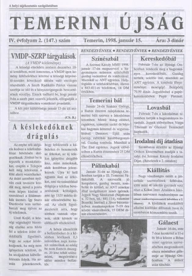 Temerini Újság, 4. évf. 1998. január 15. 2. sz.