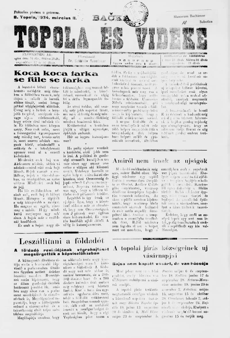 Bačka Topola és Vidéke, 11. évf. 1934. március 11. 10. sz.