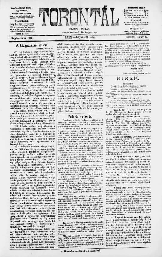 Torontál, 29. évf. 1900. február 15. 37. sz.