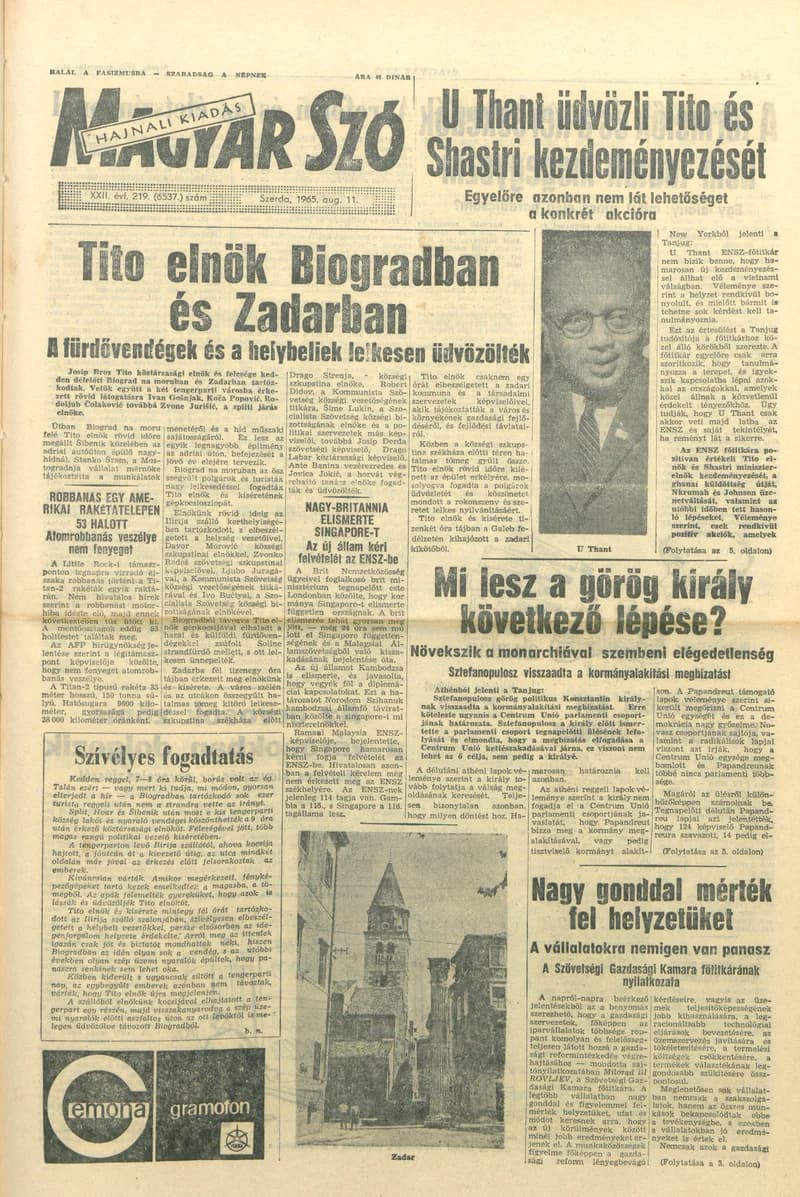 Magyar Szó, 22. évf. 1965. augusztus 11. 219. sz. 1–14. oldal