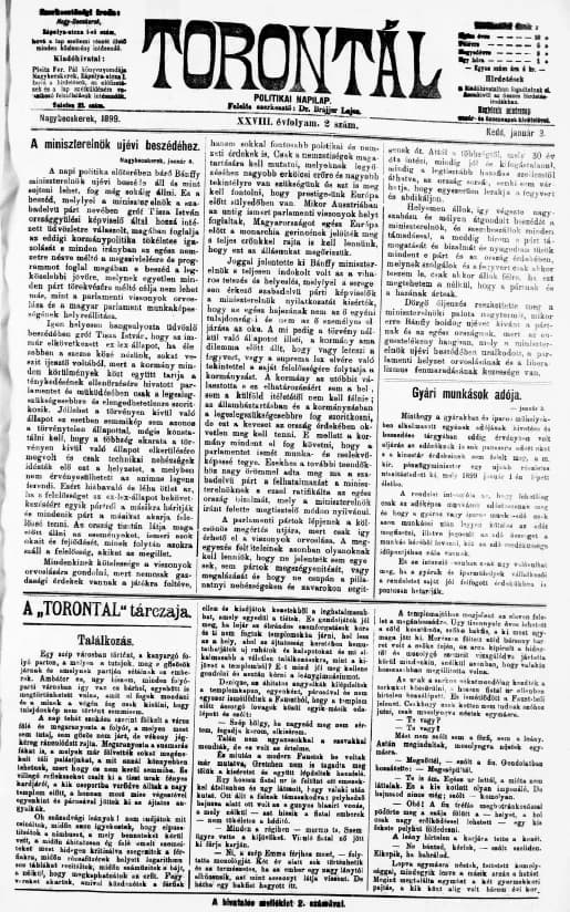 Torontál, 28. évf. 1899. január 3. 2. sz.
