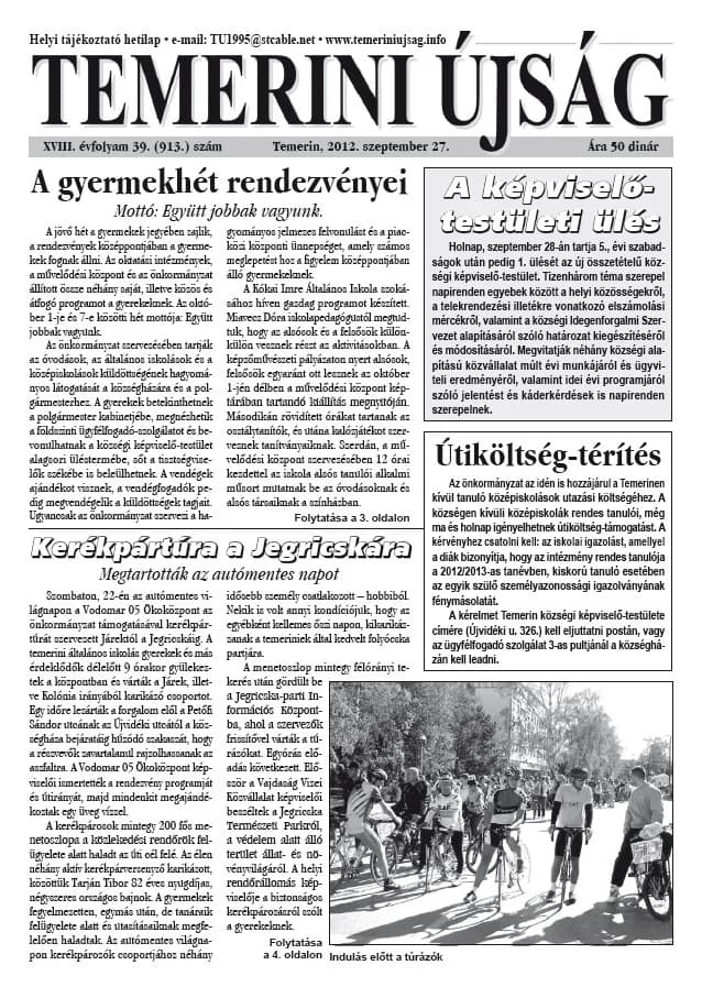 Temerini Újság, 18. évf. 2012. szeptember 27. 39. sz.