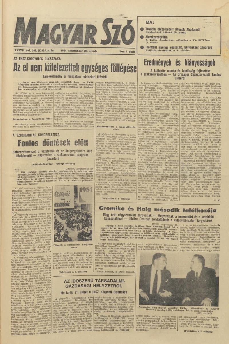 Magyar Szó, 38. évf. 1981. szeptember 30. 269. sz.