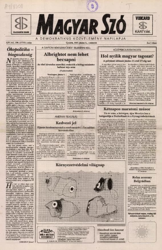 Magyar Szó, 54. évf. 1997. június 5. 130. sz. 1–16. oldal