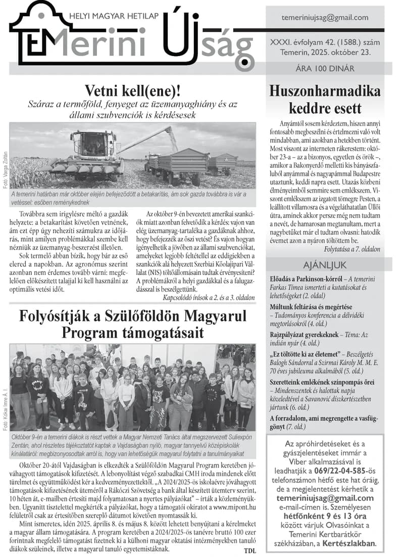 Temerini Újság, 31. évf. 2025. október 23. 42. sz.