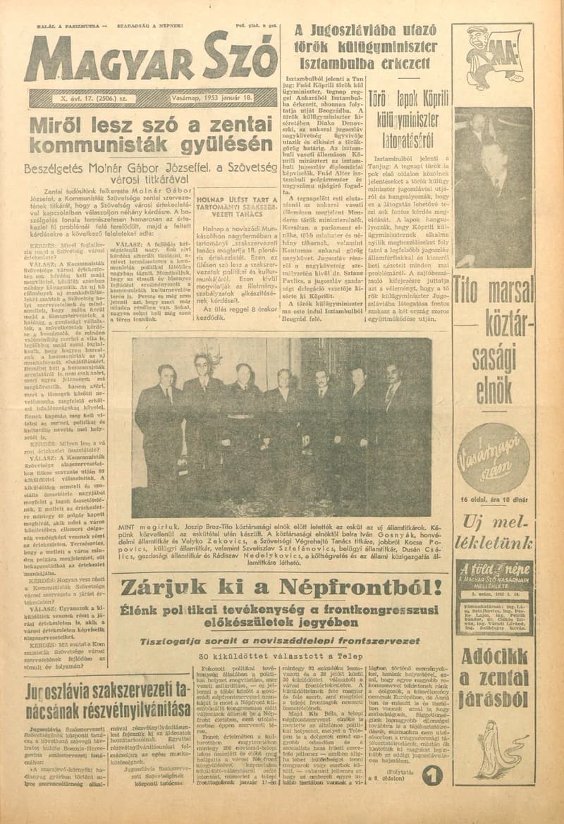 Magyar Szó, 10. évf. 1953. január 18. 17. sz. 1–18. oldal