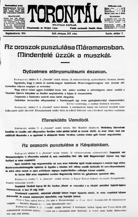Torontál, 43. évf. 1914. október 7. 227. sz.