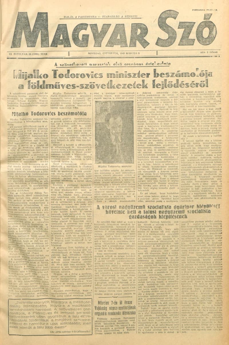 Magyar Szó, 6. évf. 1949. március 3. 52. sz. 1–4. oldal