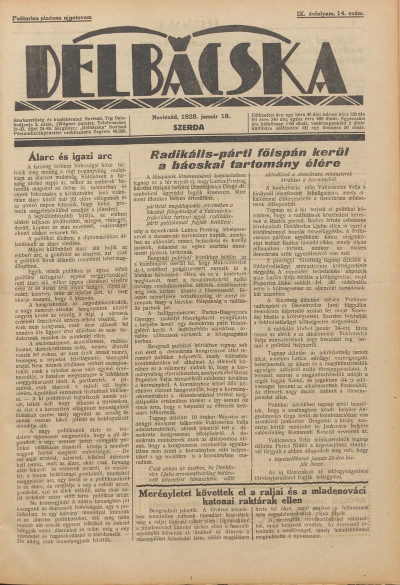 Délbácska, 9. évf. 1928. január 18. 14. sz.