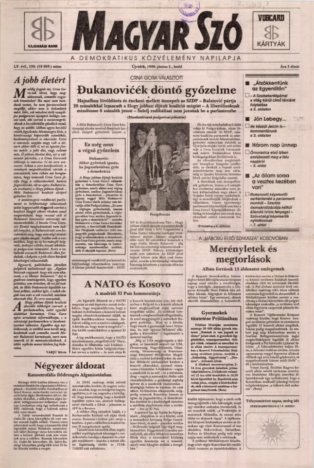 Magyar Szó, 55. évf. 1998. június 2. 130. sz. 1–16. oldal