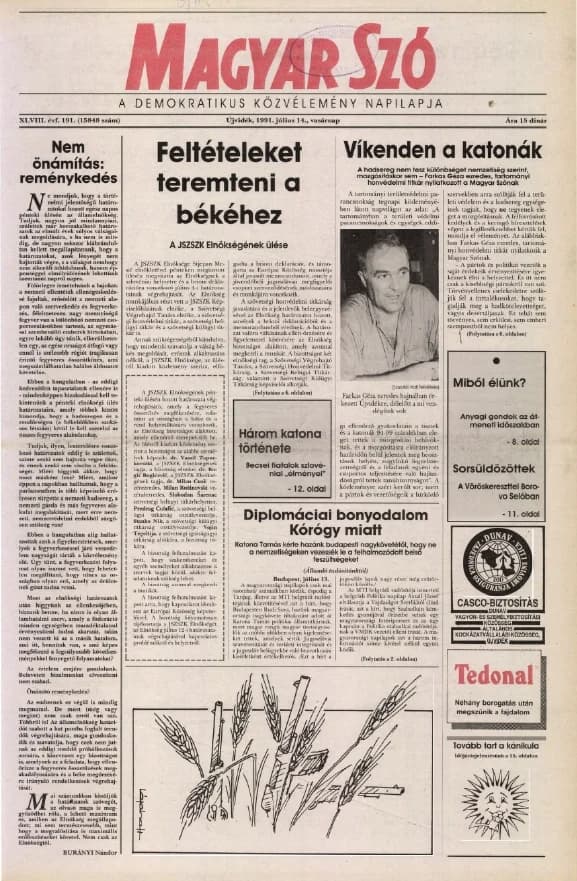Magyar Szó, 48. évf. 1991. július 14. 191. sz. 1–28. oldal