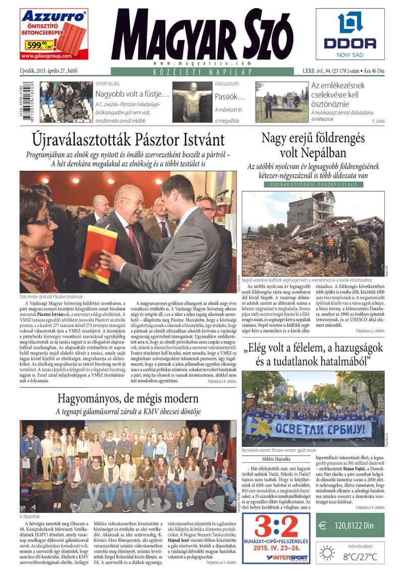 Magyar Szó, 72. évf. 2015. április 27. 94. sz. 1–20. oldal