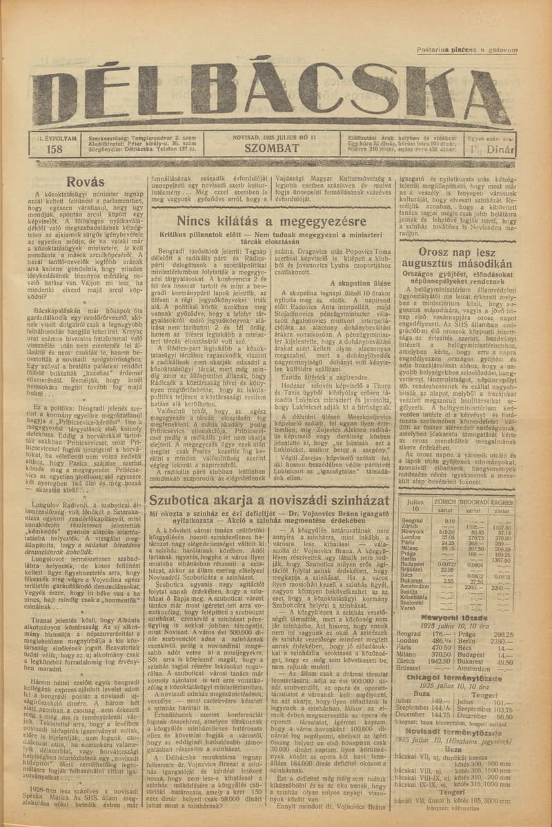 Délbácska, 6. évf. 1925. július 11. 158. sz.