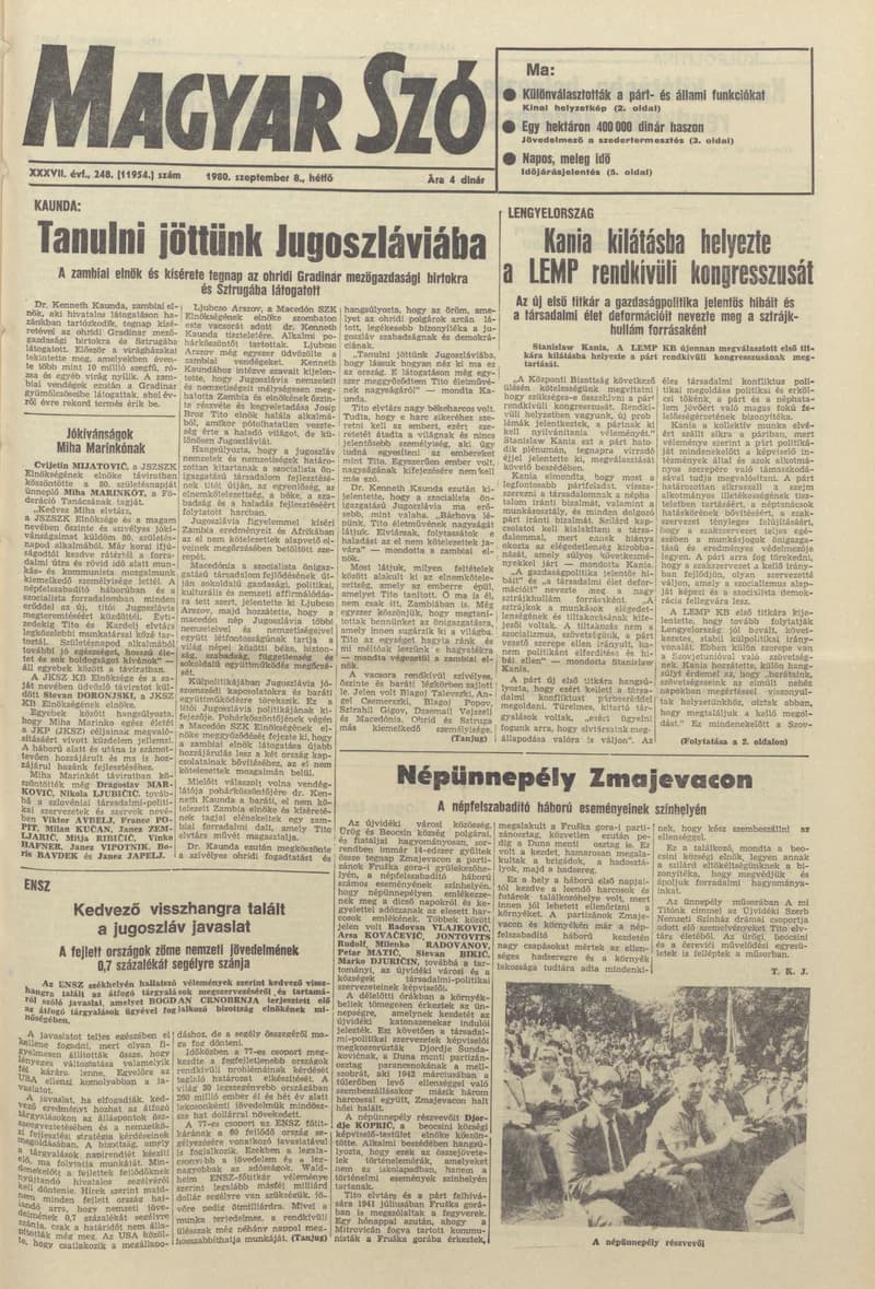 Magyar Szó, 37. évf. 1980. szeptember 8. 248. sz. 1–16. oldal