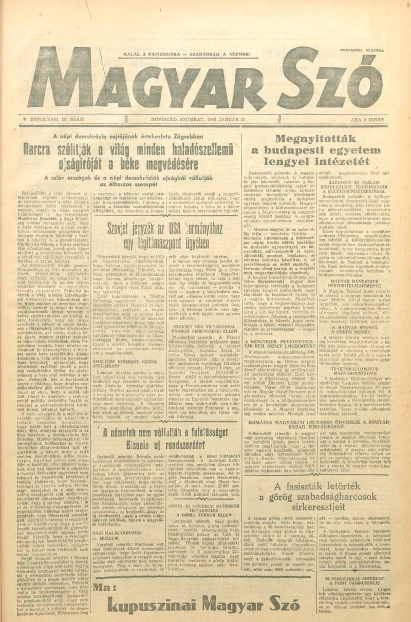 Magyar Szó, 5. évf. 1948. január 31. 26. sz. 1–8. oldal