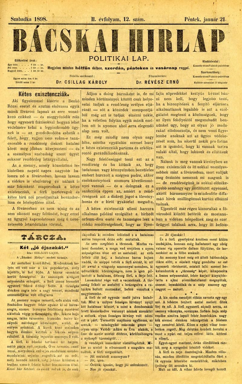 Bácskai Hirlap, 2. évf. 1898. január 21. 12. sz. 1–4. oldal
