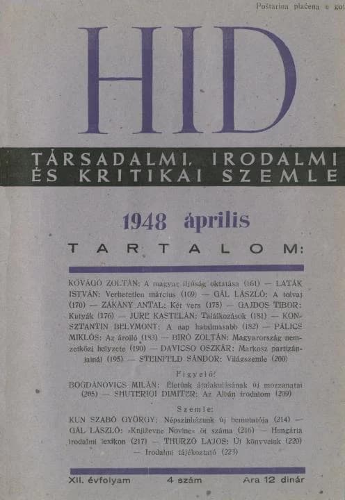 Híd, 12. évf. 1948. április. 4. sz. 163–224. oldal