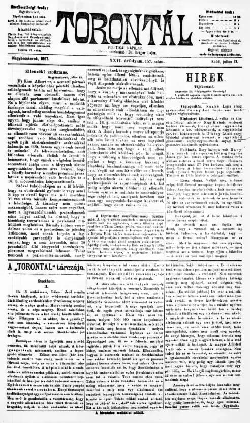 Torontál, 26. évf. 1897. július 13. 157. sz.
